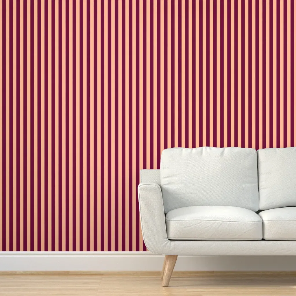Peel and Stick 1-Inch Stripe Wallpaper - Peach, Burgundy product