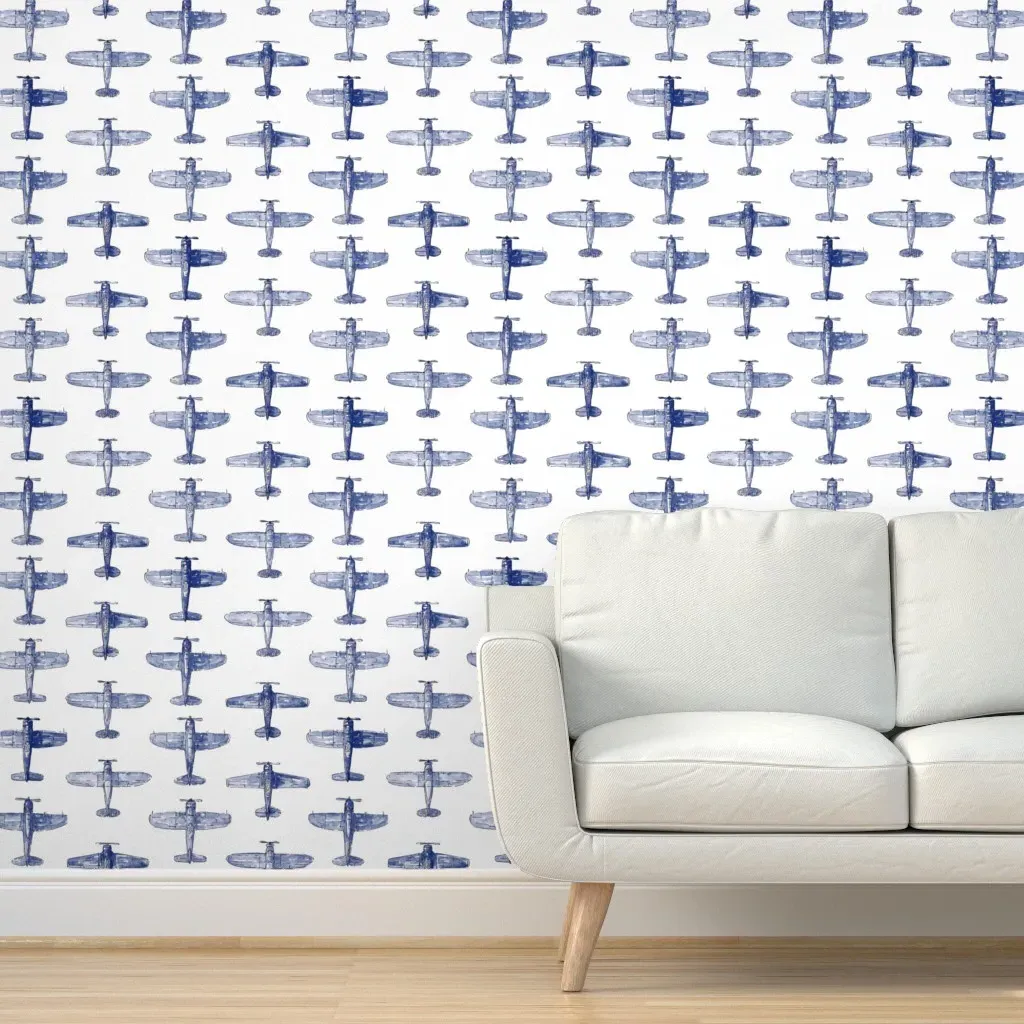 Peel and Stick Airplane Print Removable Wallpaper - Blue product