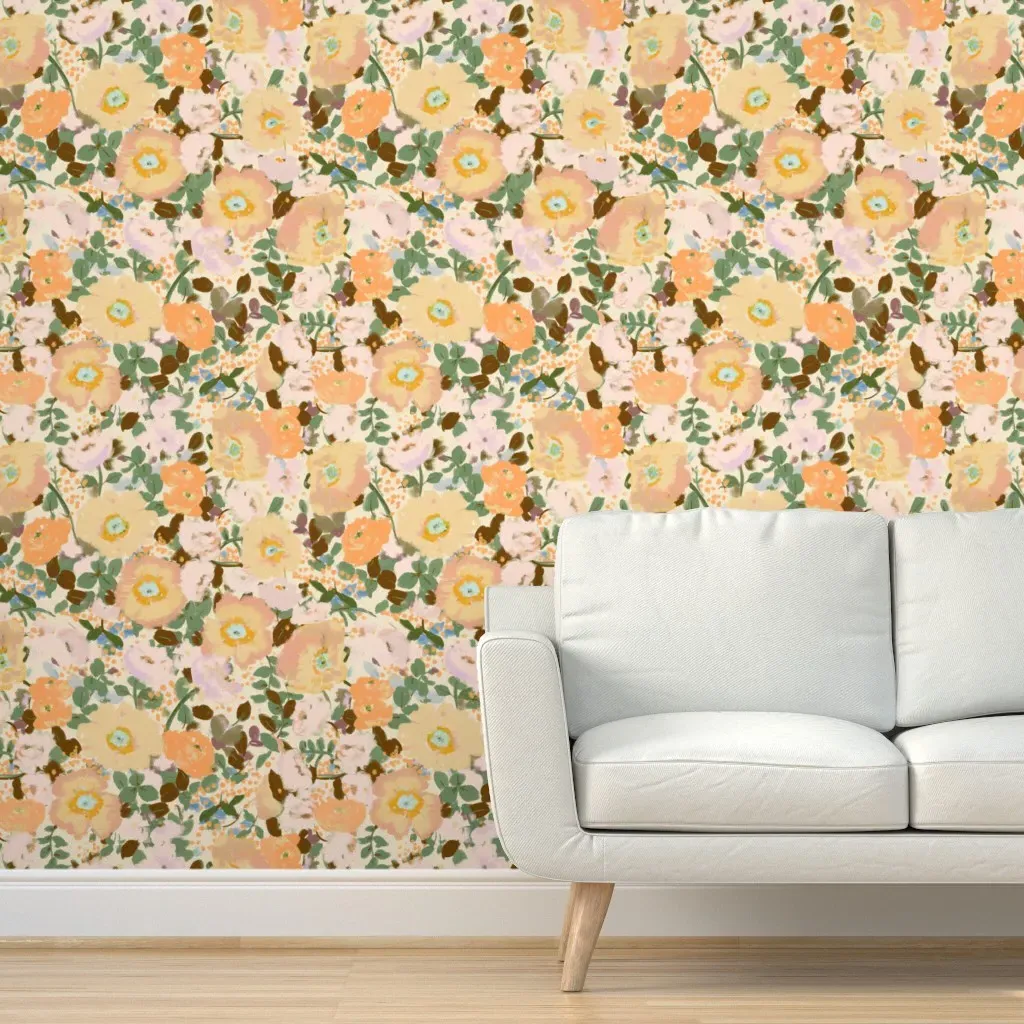 Peel and Stick Amber Poppies Wallpaper Removable - Peach product