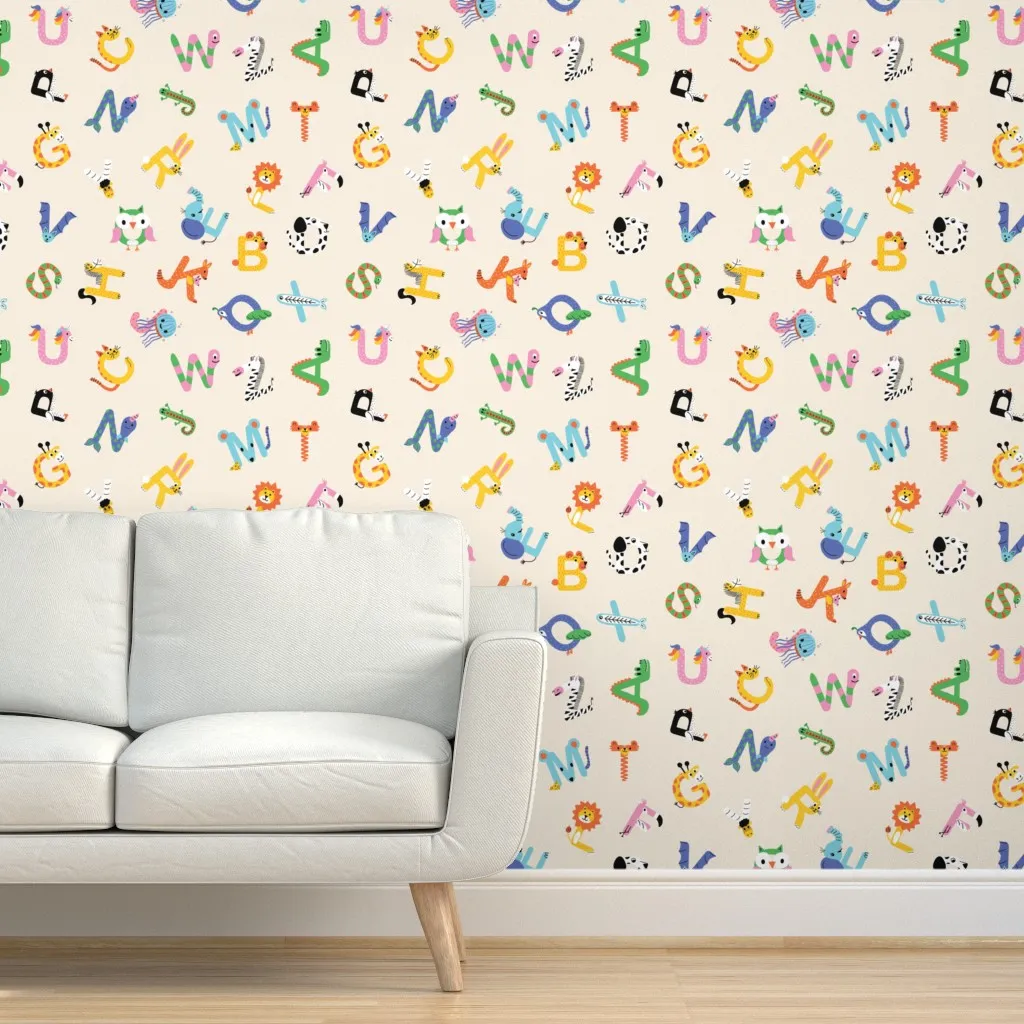 Peel and Stick Animal Alphabet Removable Wallpaper - Cream product