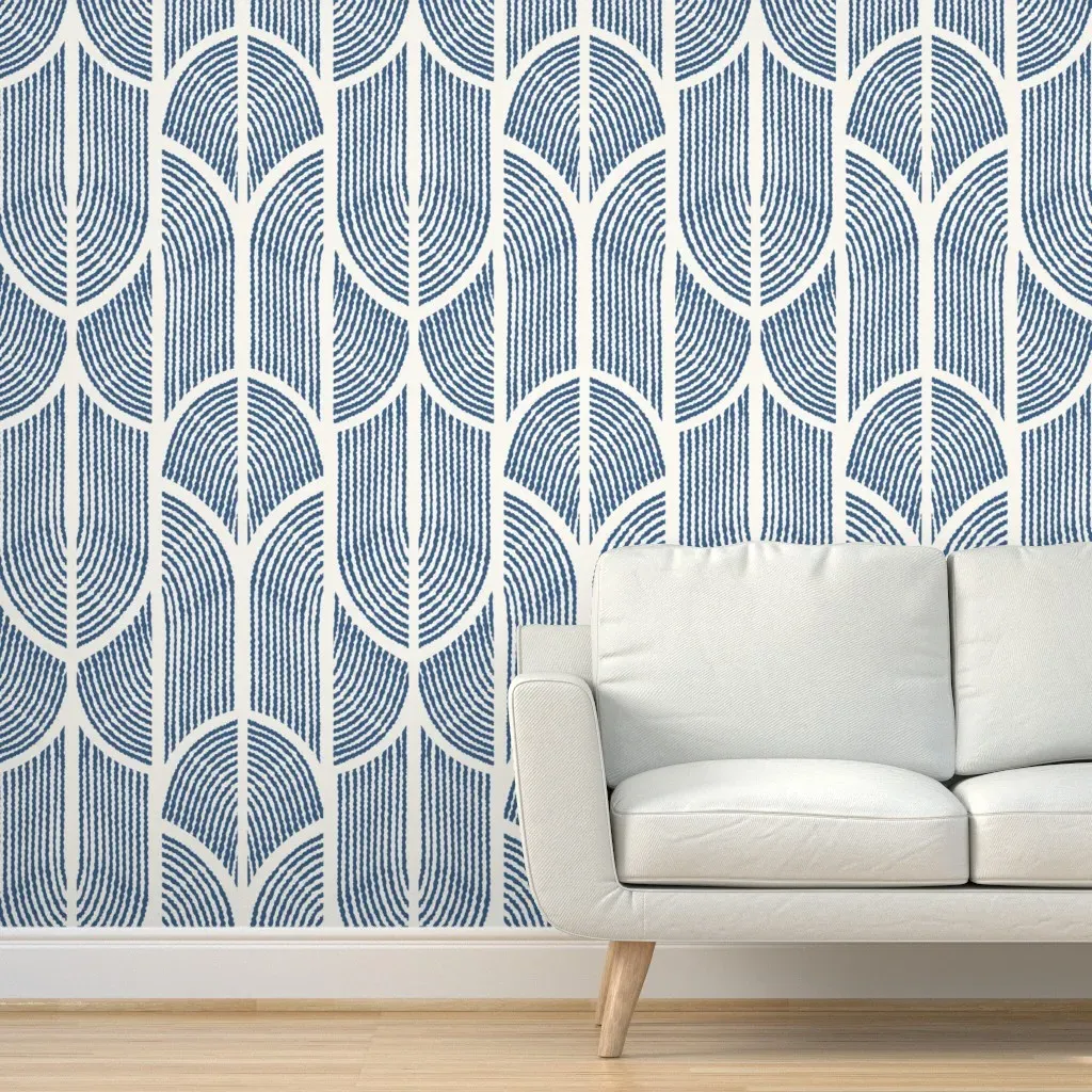 Peel and Stick Art Deco Coastal Geometric Wallpaper - Navy Blue product