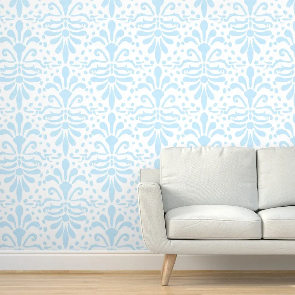 Peel and Stick Art Deco Damask Wallpaper - Light Blue, White product