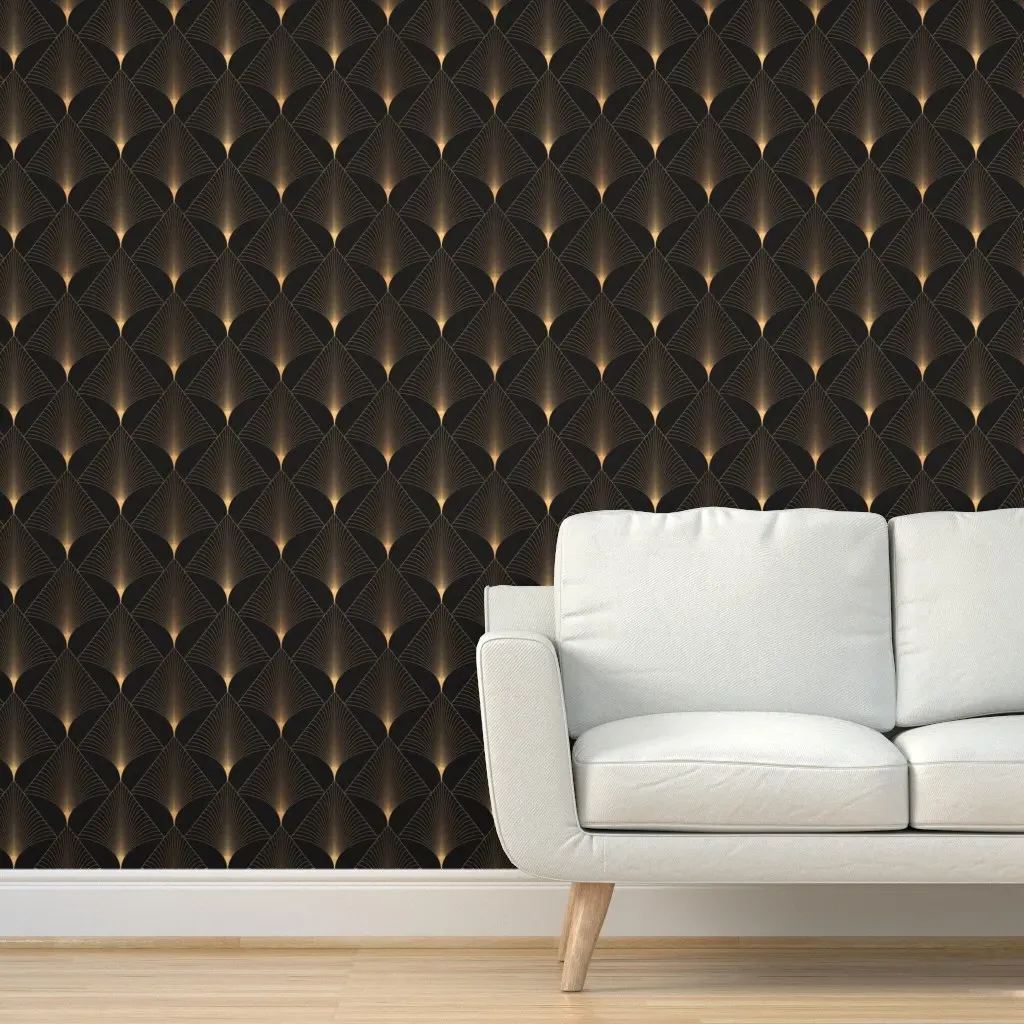 Peel and Stick Art Deco Diamond Rays Wallpaper - Gold, Off-Black product