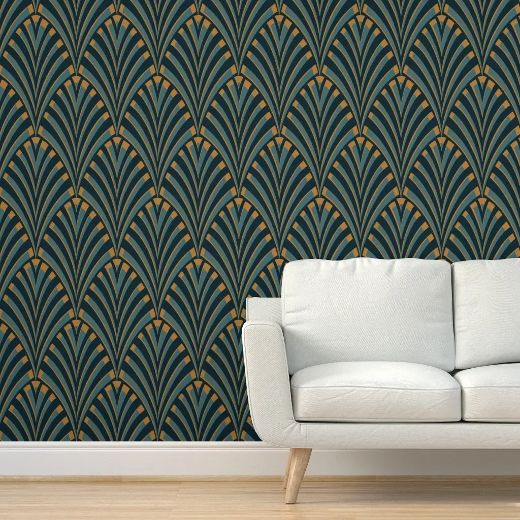 Peel and Stick Art Deco Removable Wallpaper - Teal product