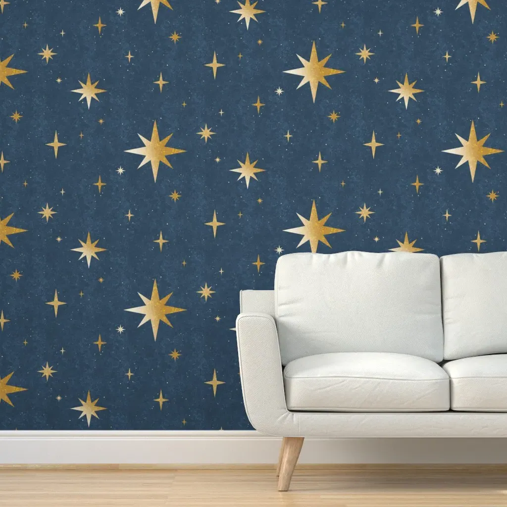 Peel and Stick Art Deco Starburst Wallpaper - Blue, Yellow product
