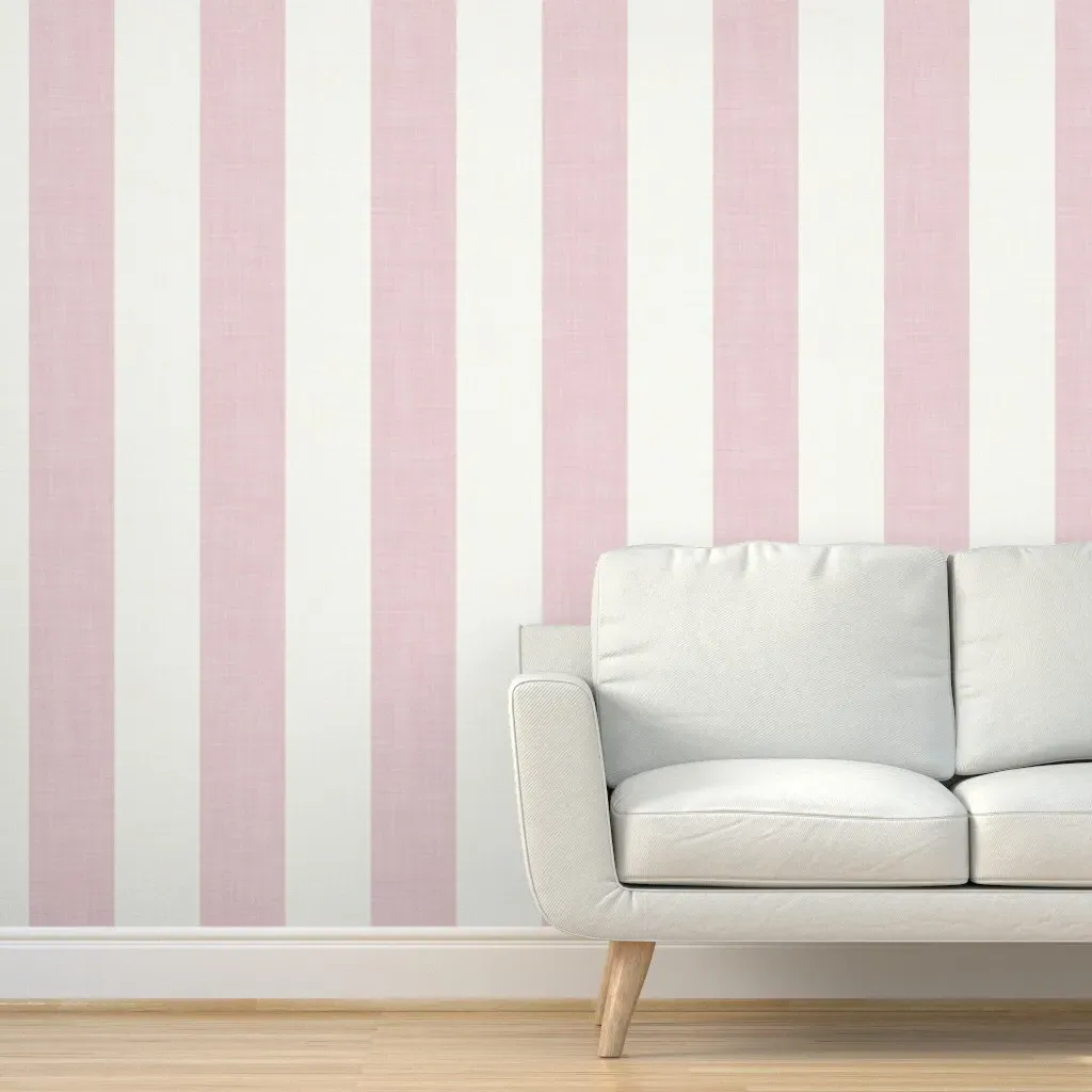 Peel and Stick Awning Stripe Wallpaper - Pink, Linen Texture product
