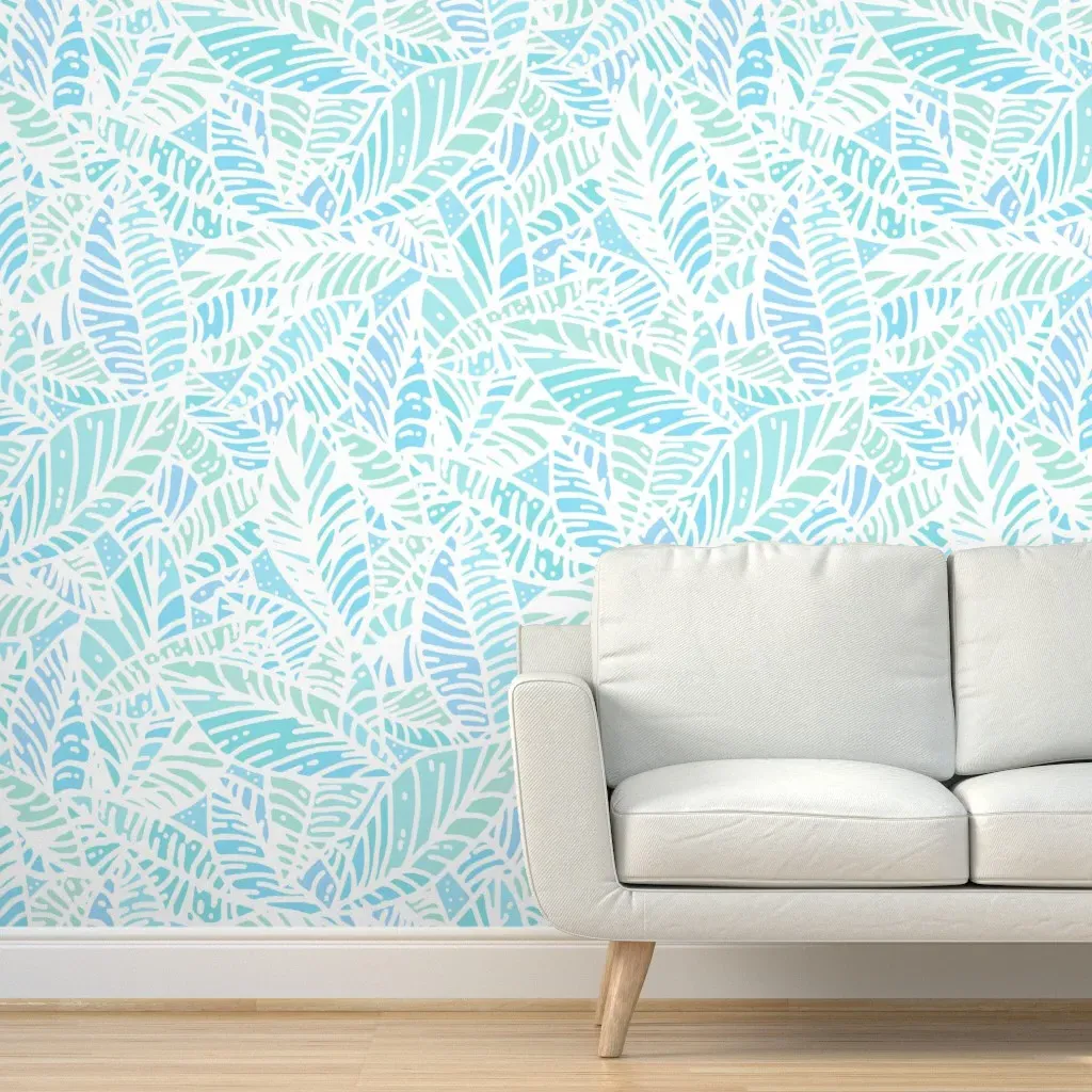 Peel and Stick Batik Leaves Wallpaper - Light Blue product