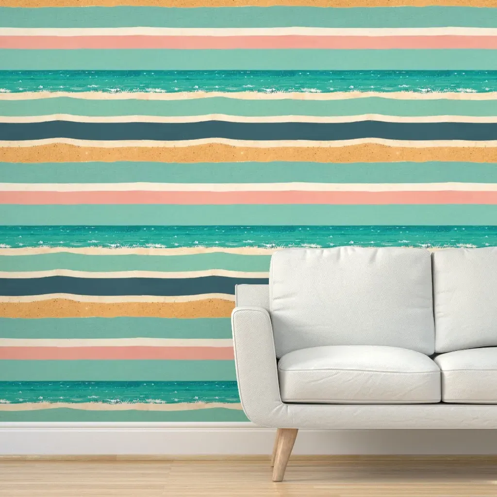 Peel and Stick Beach Stripes Wallpaper - Teal product