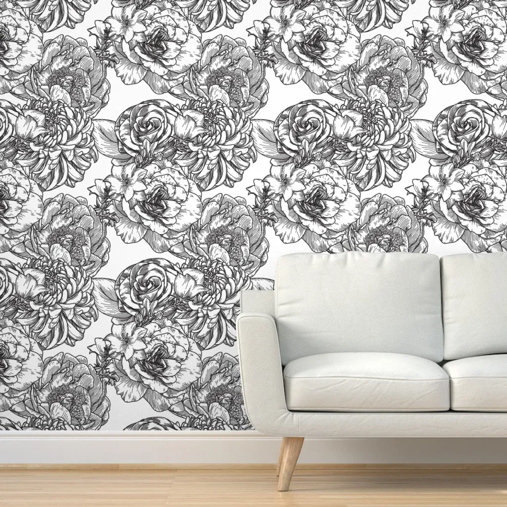Peel and Stick Big Floral Blooms Wallpaper - Black & White product