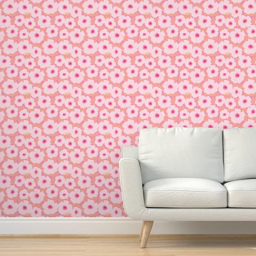Peel and Stick Big Pink Flowers Wallpaper - Pink product