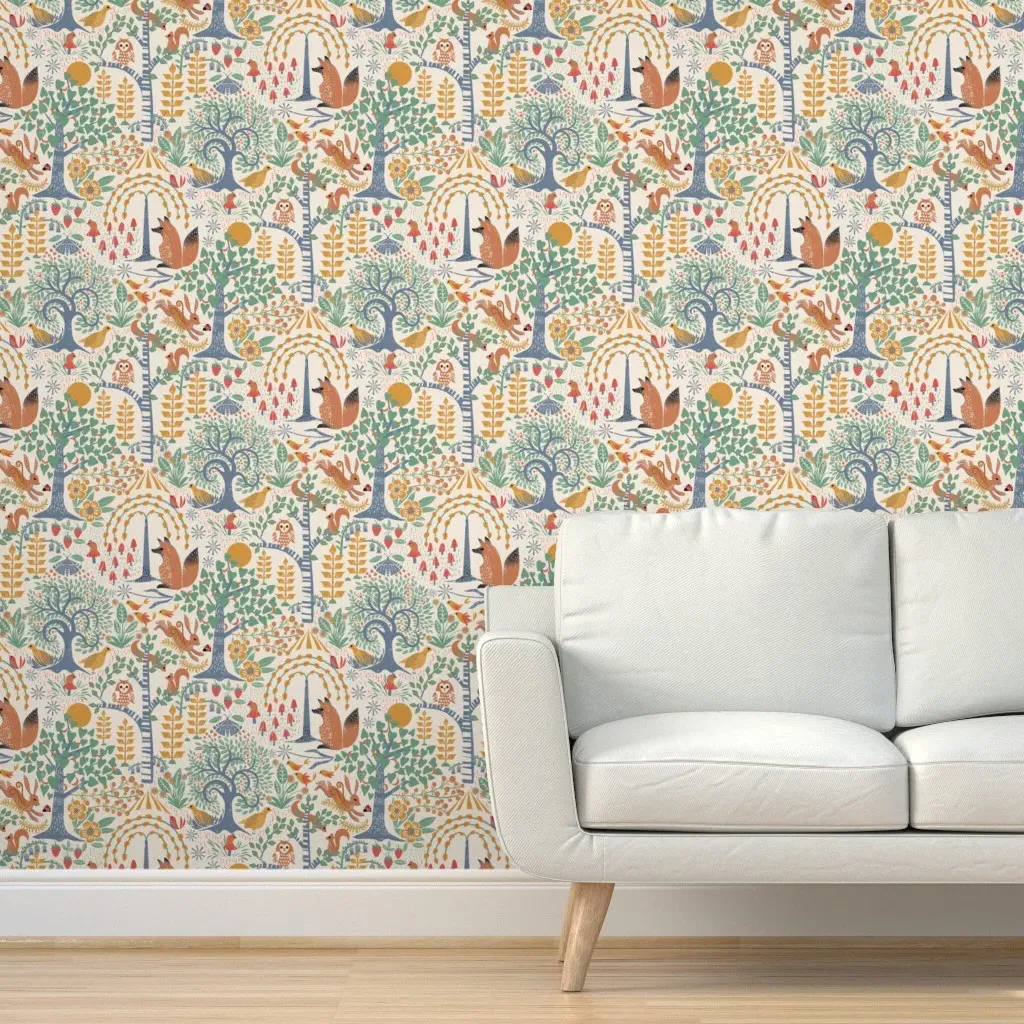 Peel and Stick Block Print Folk Forest Wallpaper - Orange product