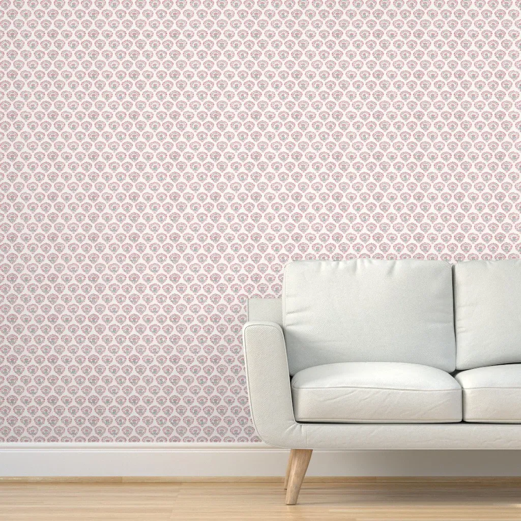 Peel and Stick Block Print Shell Wallpaper - Denim Blue, Dusty Rose product
