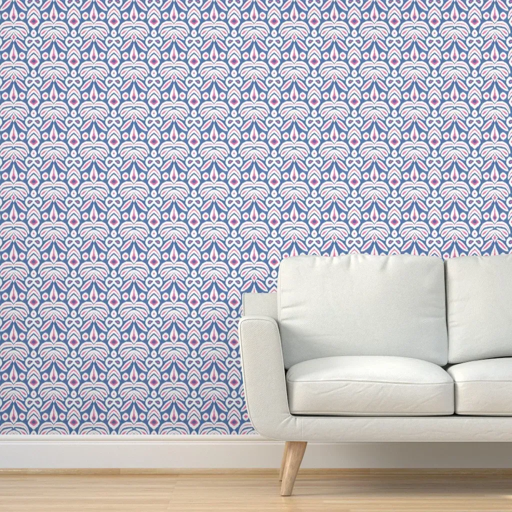 Peel and Stick Bloom Ikat Removable Wallpaper - Cobalt Blue, Pink product