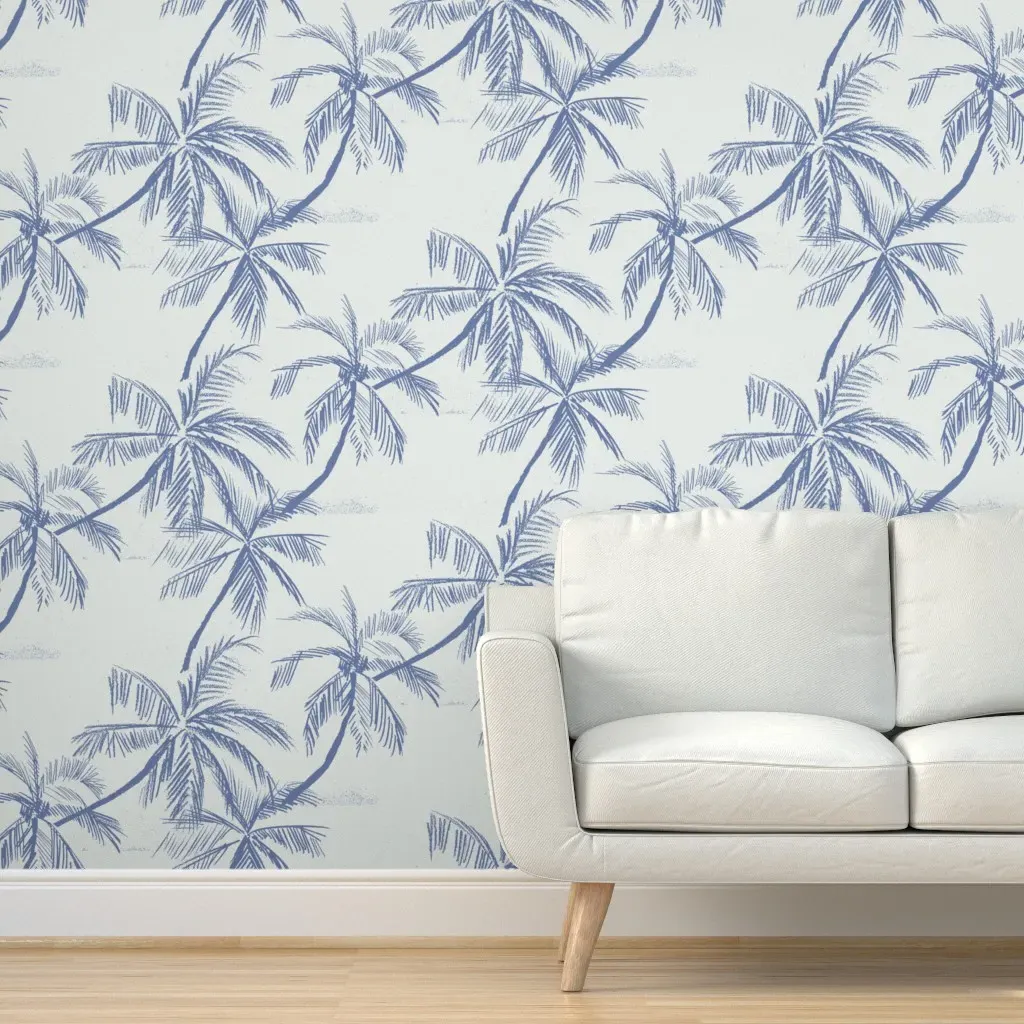 Peel and Stick Blueprint Palms Removable Wallpaper - Blue product