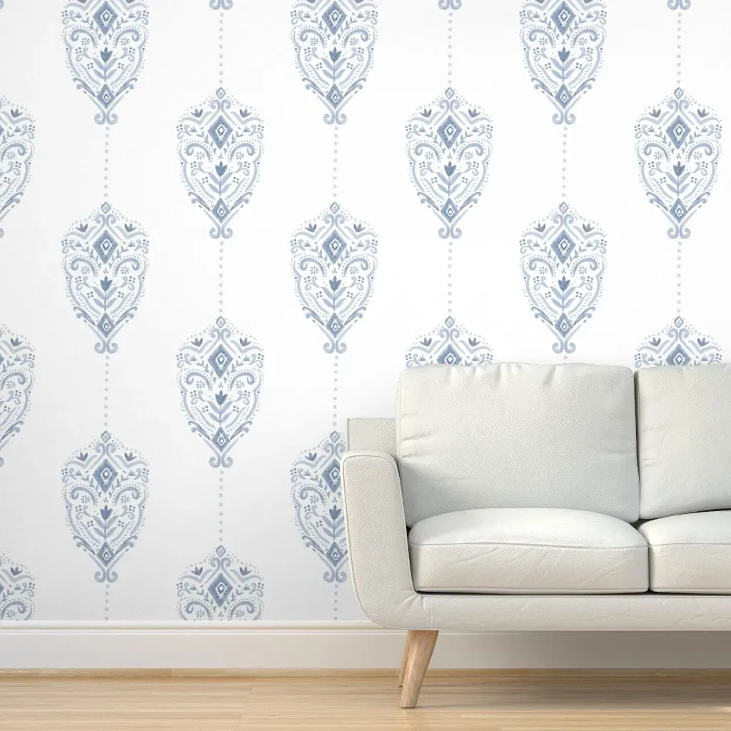 Peel and Stick Boho Damask Wallpaper - Dusty Blue product
