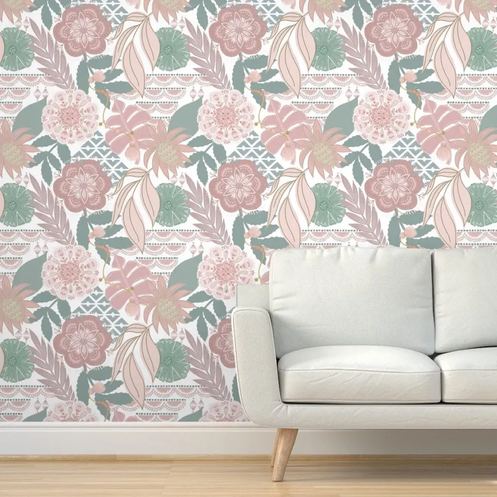 Peel and Stick Boho Tropical Wallpaper - Dusty Rose product