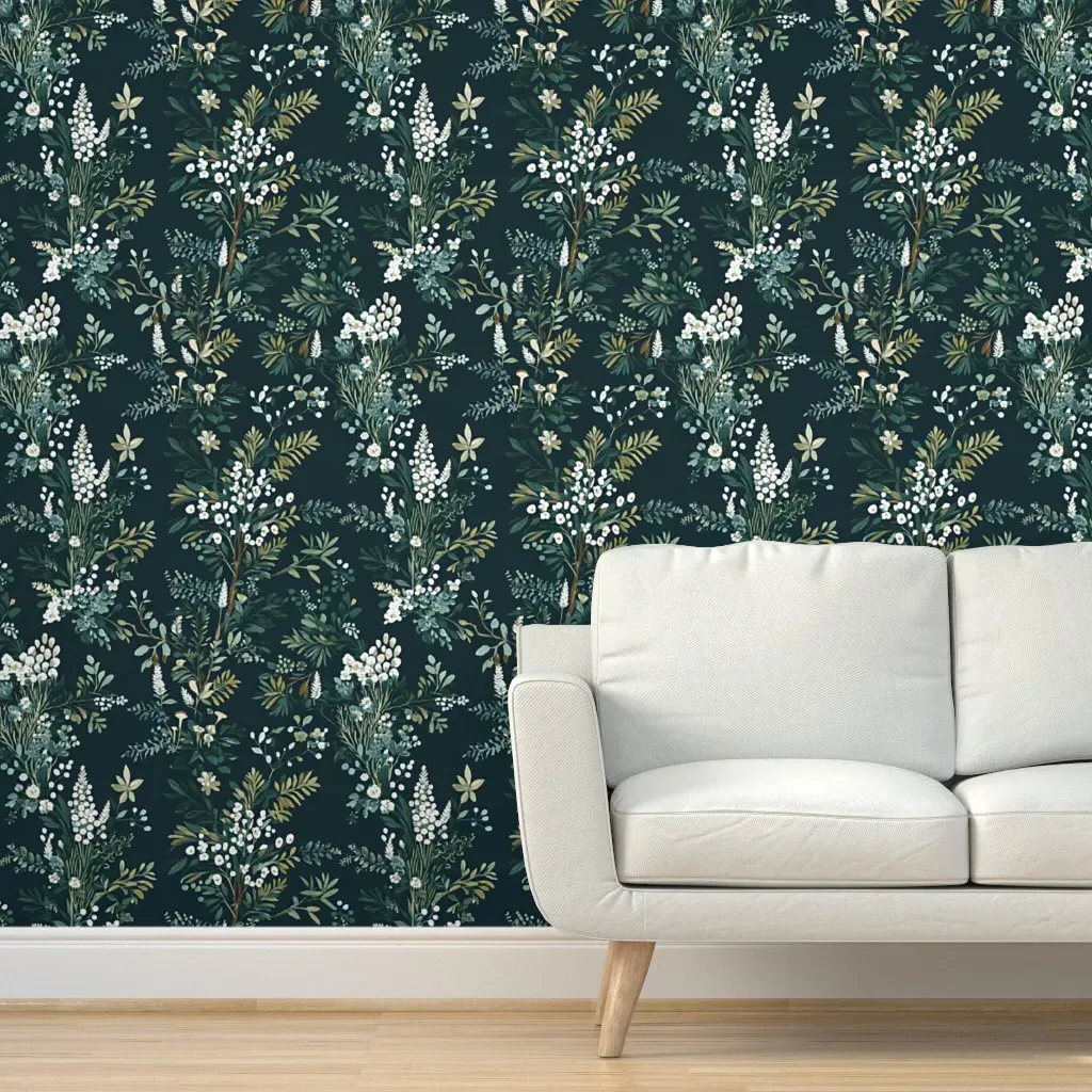 Peel and Stick Botanical Forest Wallpaper - Dark Green, Blue product