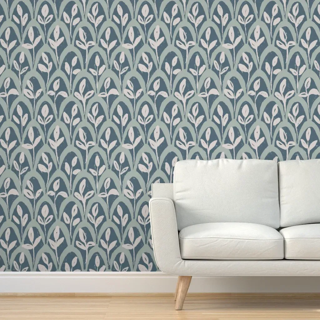 Peel and Stick Botanical Leaves and Arches Wallpaper - Teal product