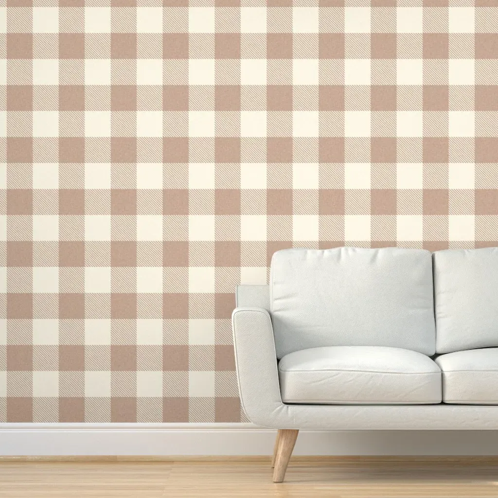 Peel and Stick Buffalo Plaid Wallpaper - Beige, Twill product