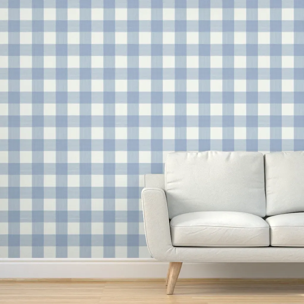 Peel and Stick Buffalo Plaid Wallpaper - Dusty Blue, Cream product