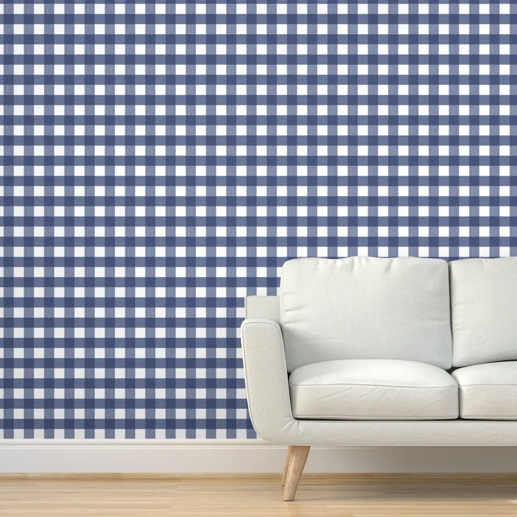 Peel and Stick Buffalo Plaid Wallpaper - Indigo Blue, White product