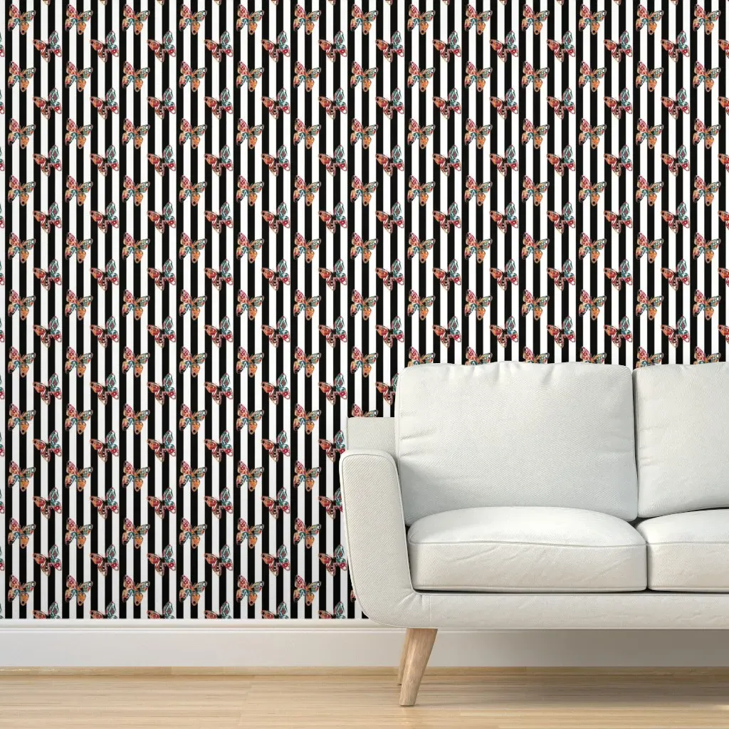 Peel and Stick Butterfly Striped Wallpaper - Black, White product