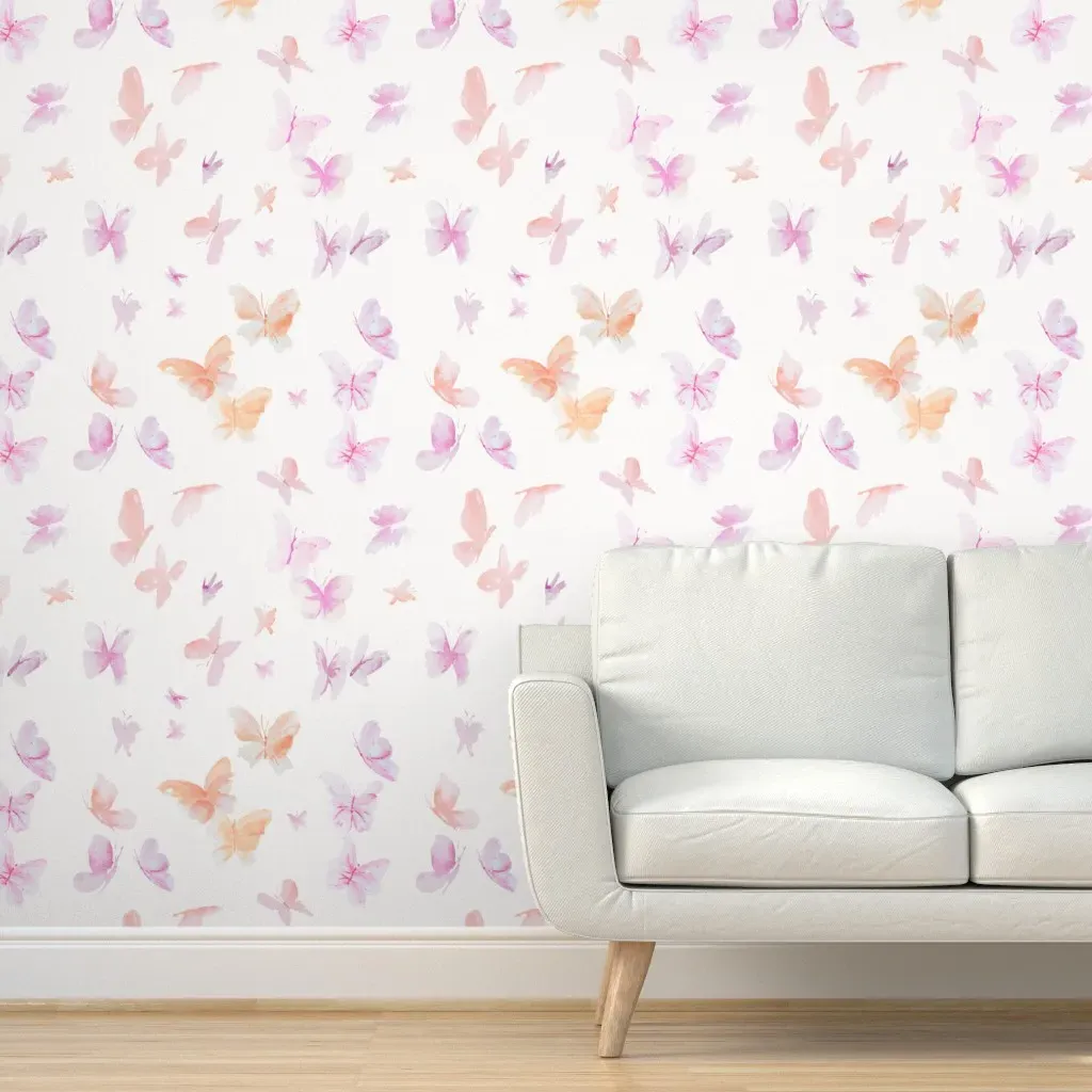 Peel and Stick Butterfly Watercolor Wallpaper - Purple, Orange product