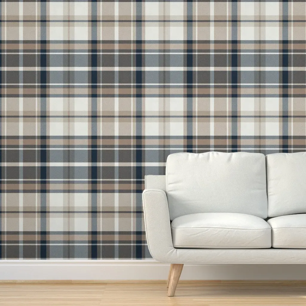Peel and Stick Check Plaid Wallpaper - Dark Blue, Brown product