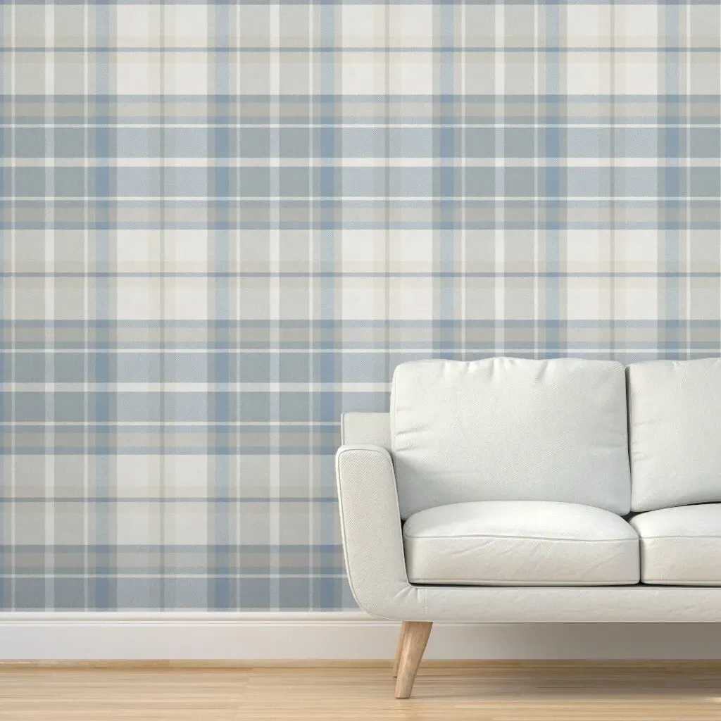 Peel and Stick Check Plaid Wallpaper Large - Light Blue, Beige product