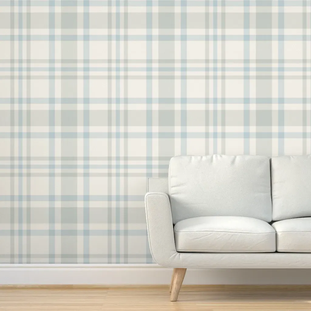 Peel and Stick Checked Plaid Wallpaper - Light Blue, Cream product