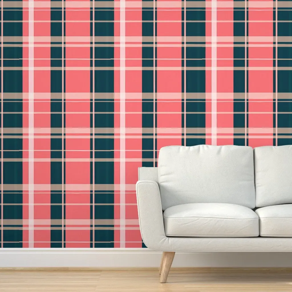 Peel and Stick Checkerboard Wallpaper - Coral, Peach & Green product