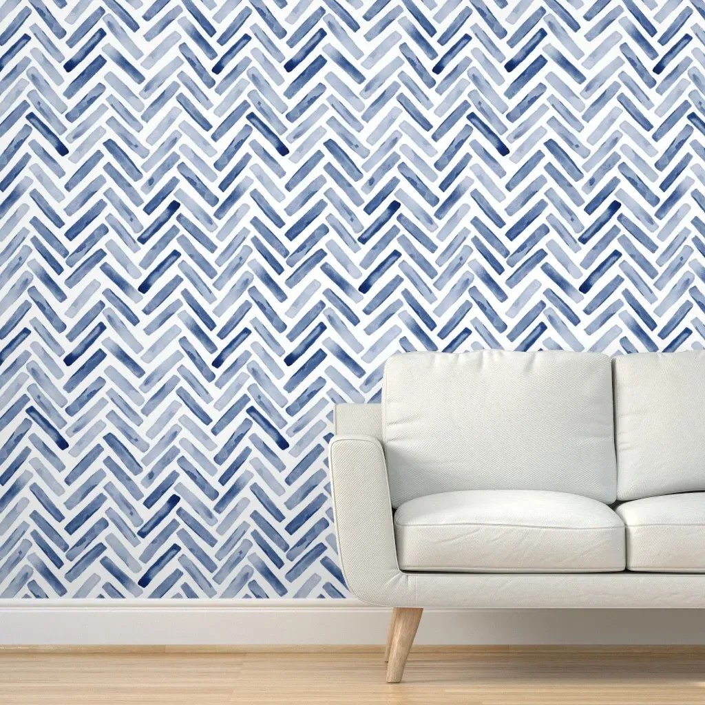Peel and Stick Chevron Herringbone Wallpaper - Indigo Blue product