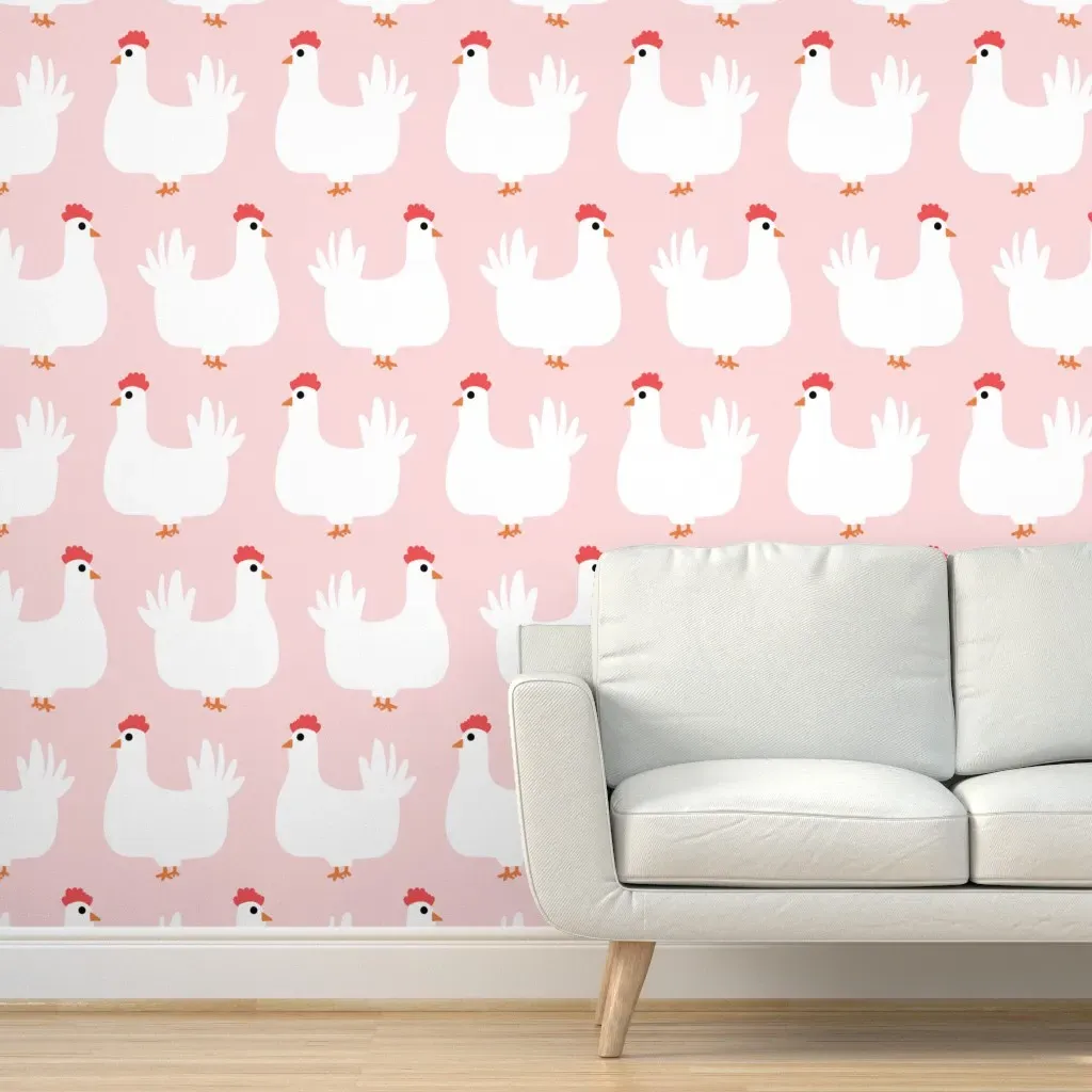 Peel and Stick Chicken Print Wallpaper - Pink, White product