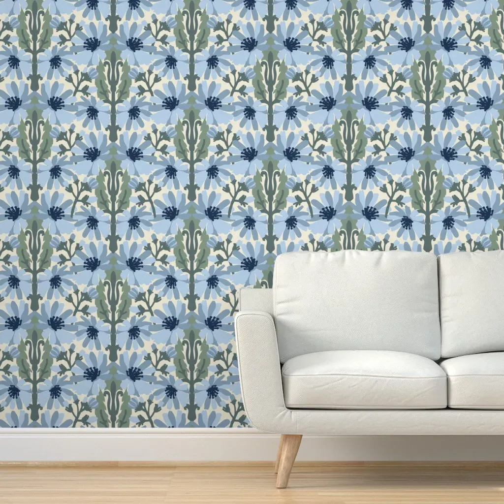 Peel and Stick Chicory Floral Wallpaper - Blue, Cream product
