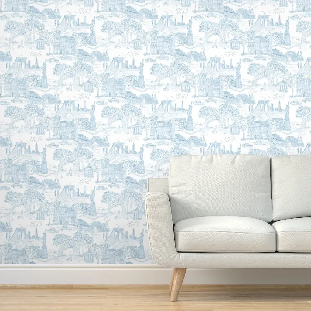 Peel and Stick Chinoiserie NYC Toile Wallpaper - Light Blue product