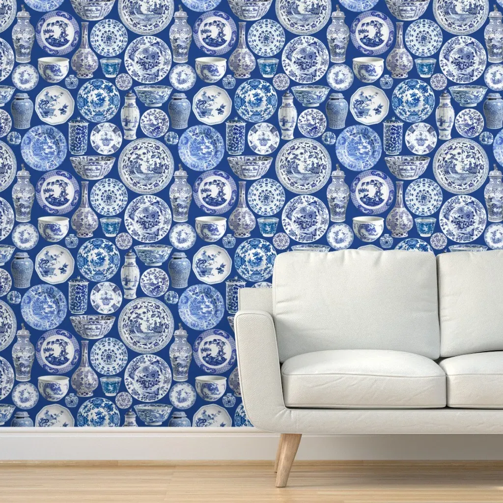 Peel and Stick Chinoiserie Wallpaper - Blue, White product