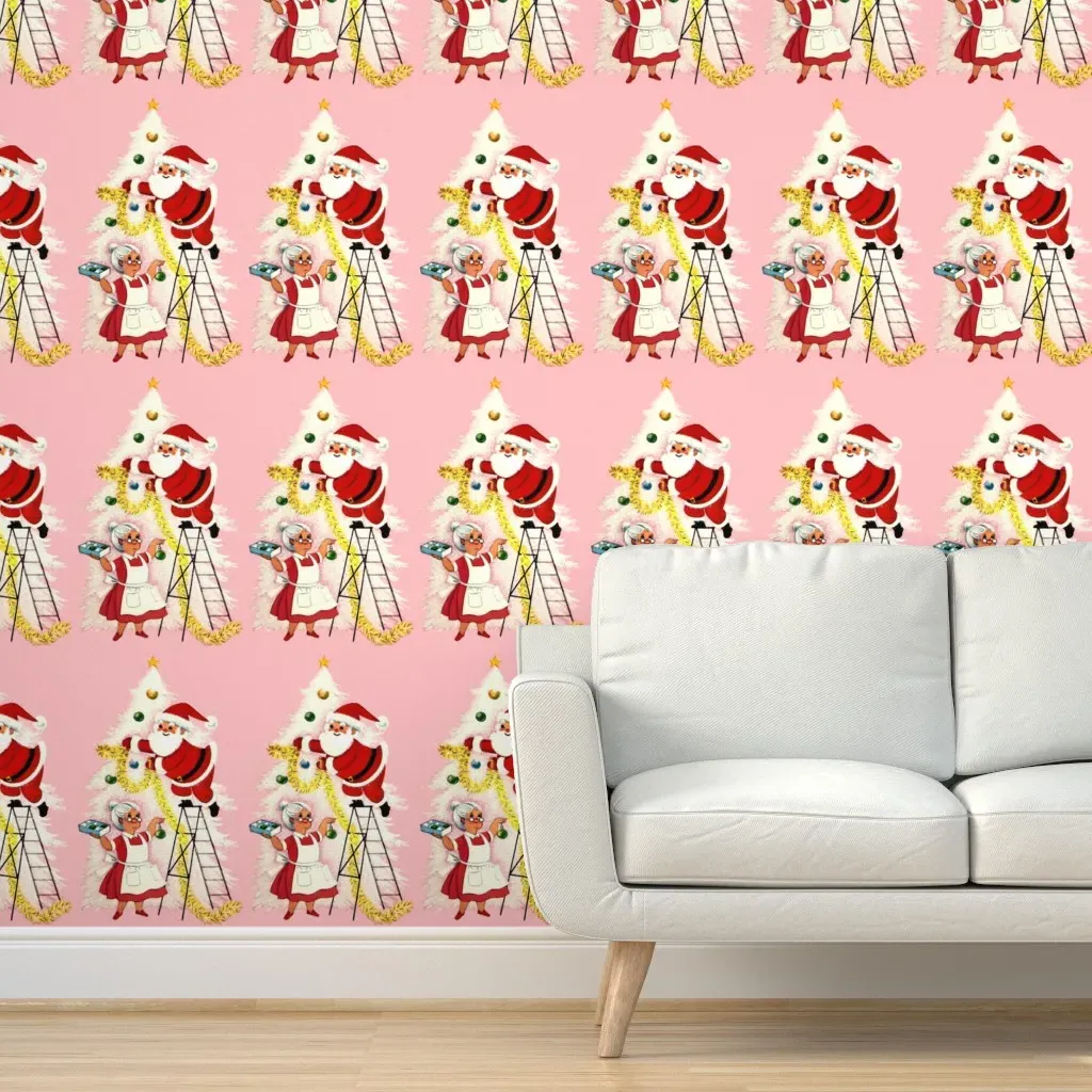 Peel and Stick Christmas Santa Claus Wallpaper - Pink product