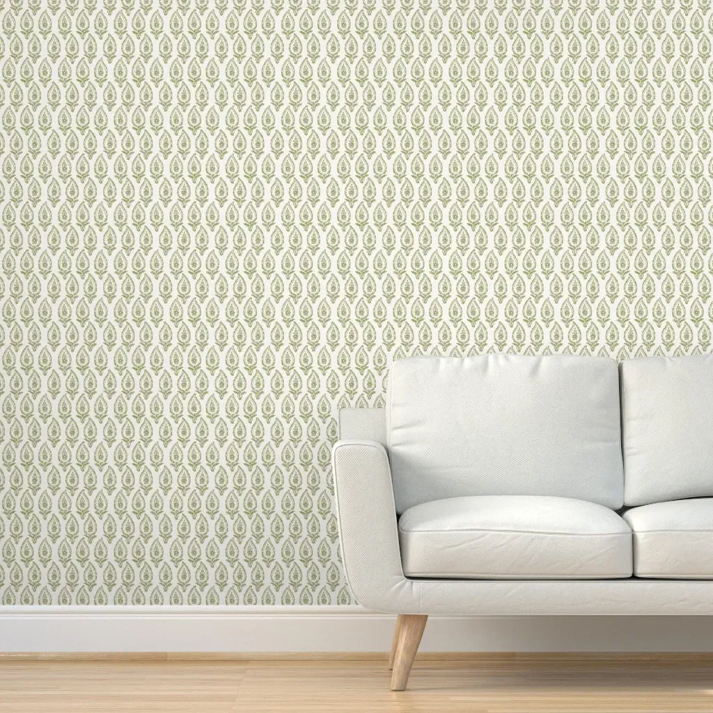 Peel and Stick Classic Paisley Wallpaper - Olive Green product