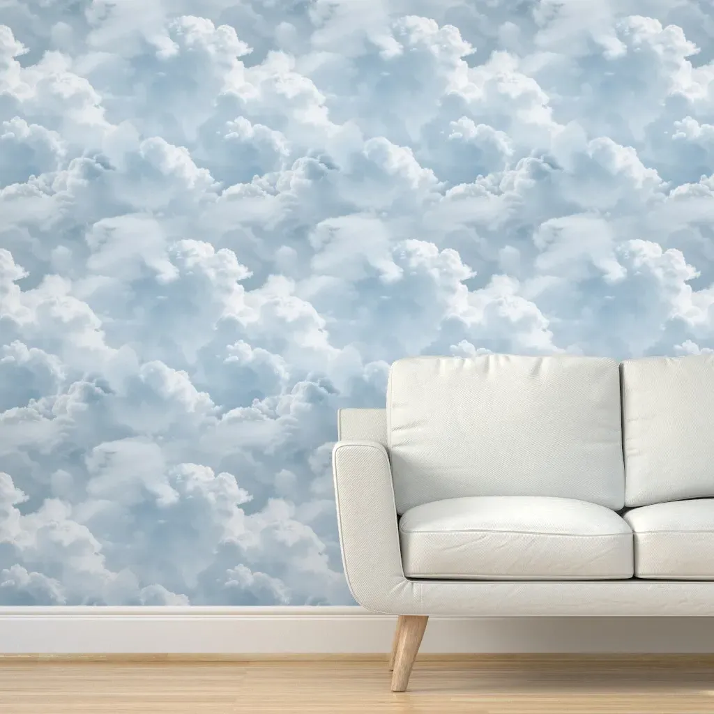 Peel and Stick Cloud Print Removable Wallpaper - Light Blue product
