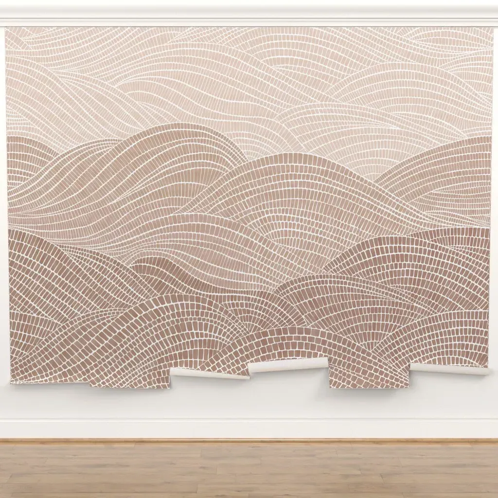 Peel and Stick Coastal Abstract Waves Wall Mural - Latte Brown product