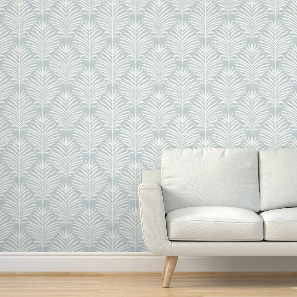 Peel and Stick Coastal Palm Leaf Wallpaper - Light Blue, Linen product