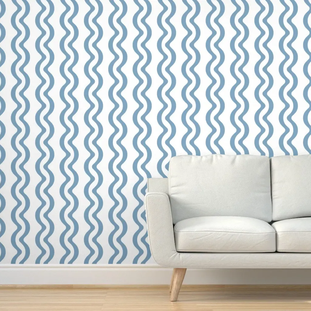 Peel and Stick Coastal Wavy Stripe Wallpaper - Dusty Blue product