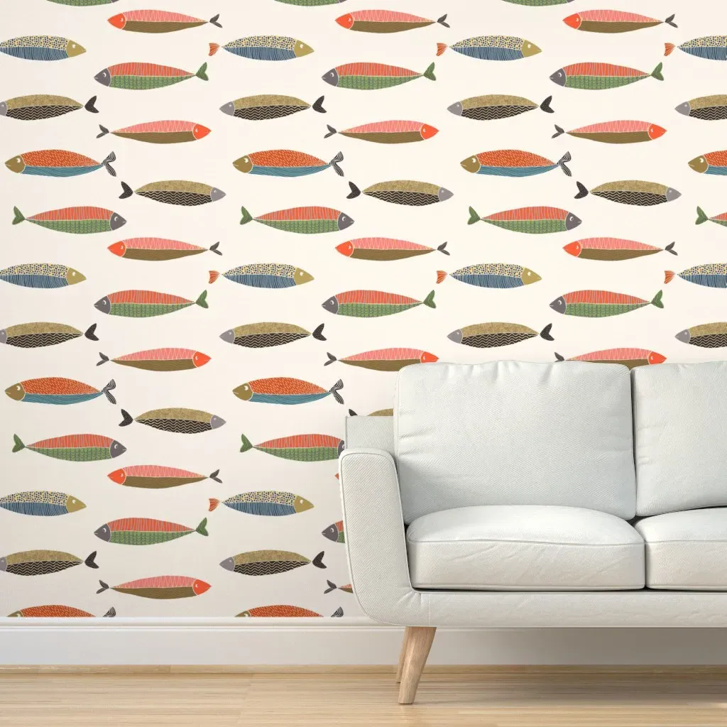 Peel and Stick Colorful Fish Pattern Wallpaper - Orange product