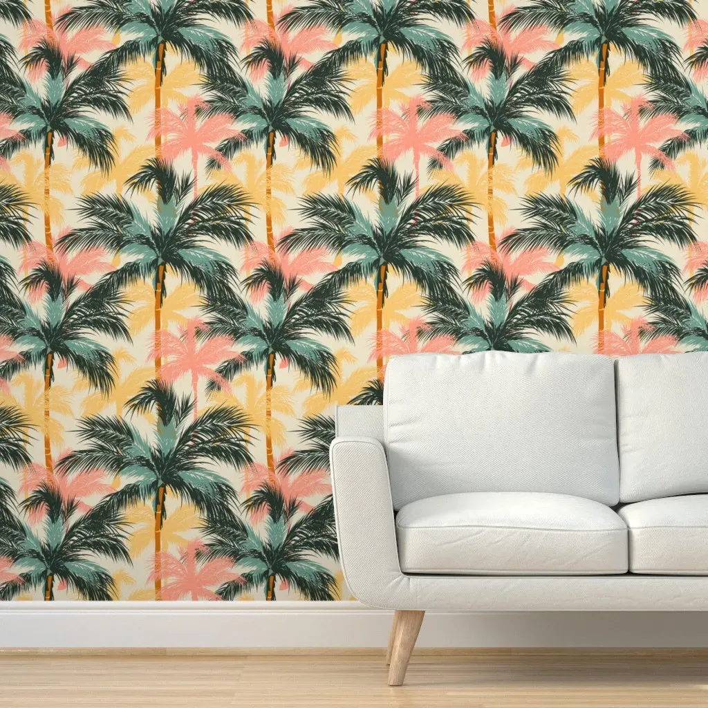 Peel and Stick Colorful Palm Trees Wallpaper - Dark Teal product