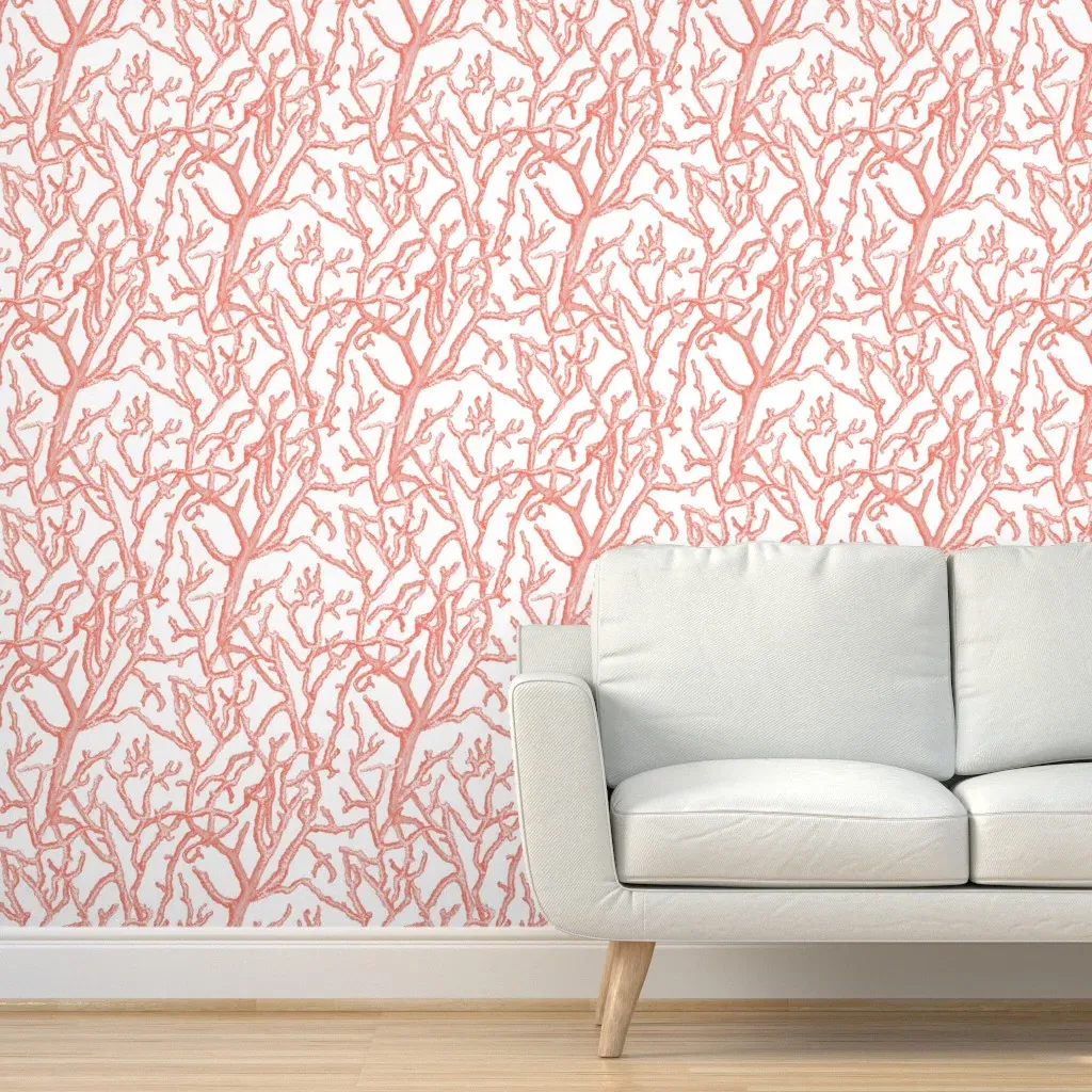 Peel and Stick Coral Branches Wallpaper - Pink, White product