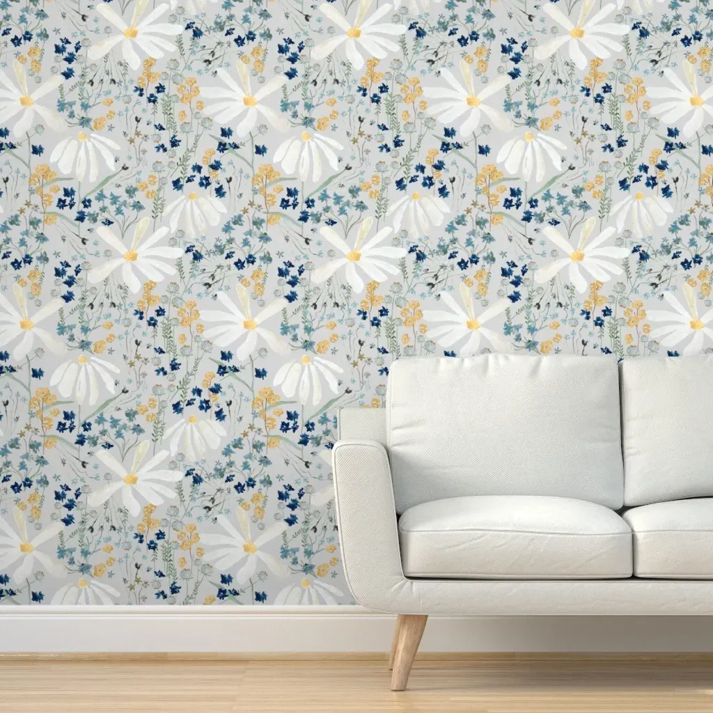Peel and Stick Daisy Floral Wallpaper - White, Grey product