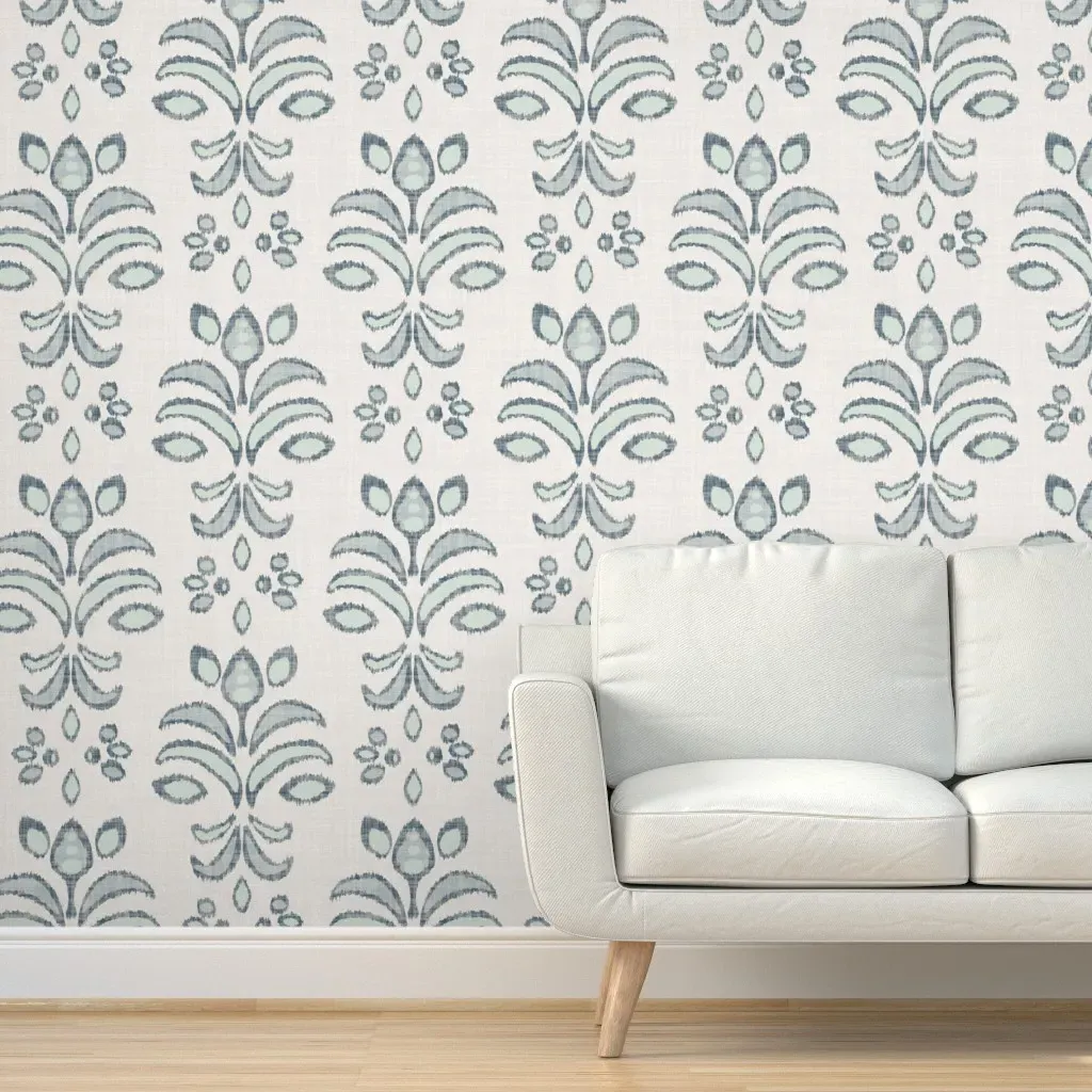 Peel and Stick Damask Ikat Wallpaper - Dusty Blue product