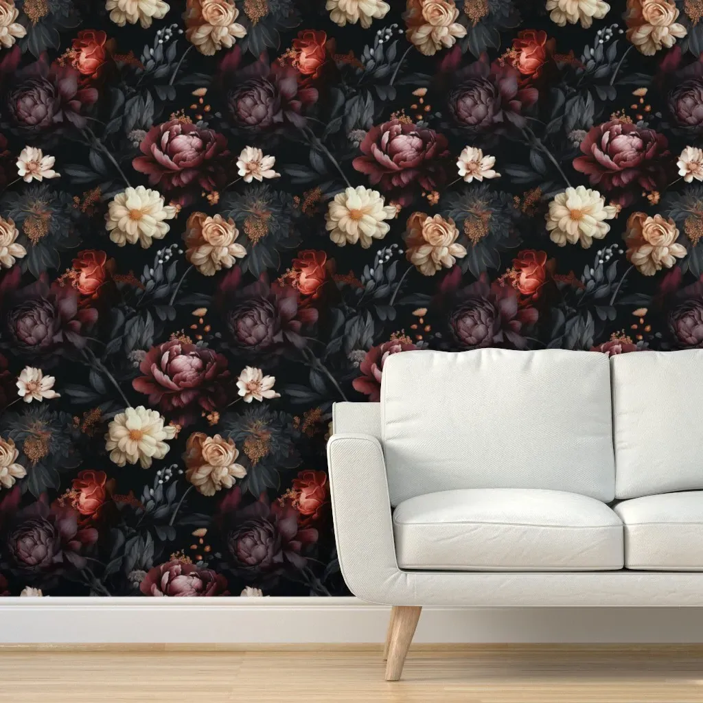 Peel and Stick Dark Floral Removable Wallpaper - Burgundy product