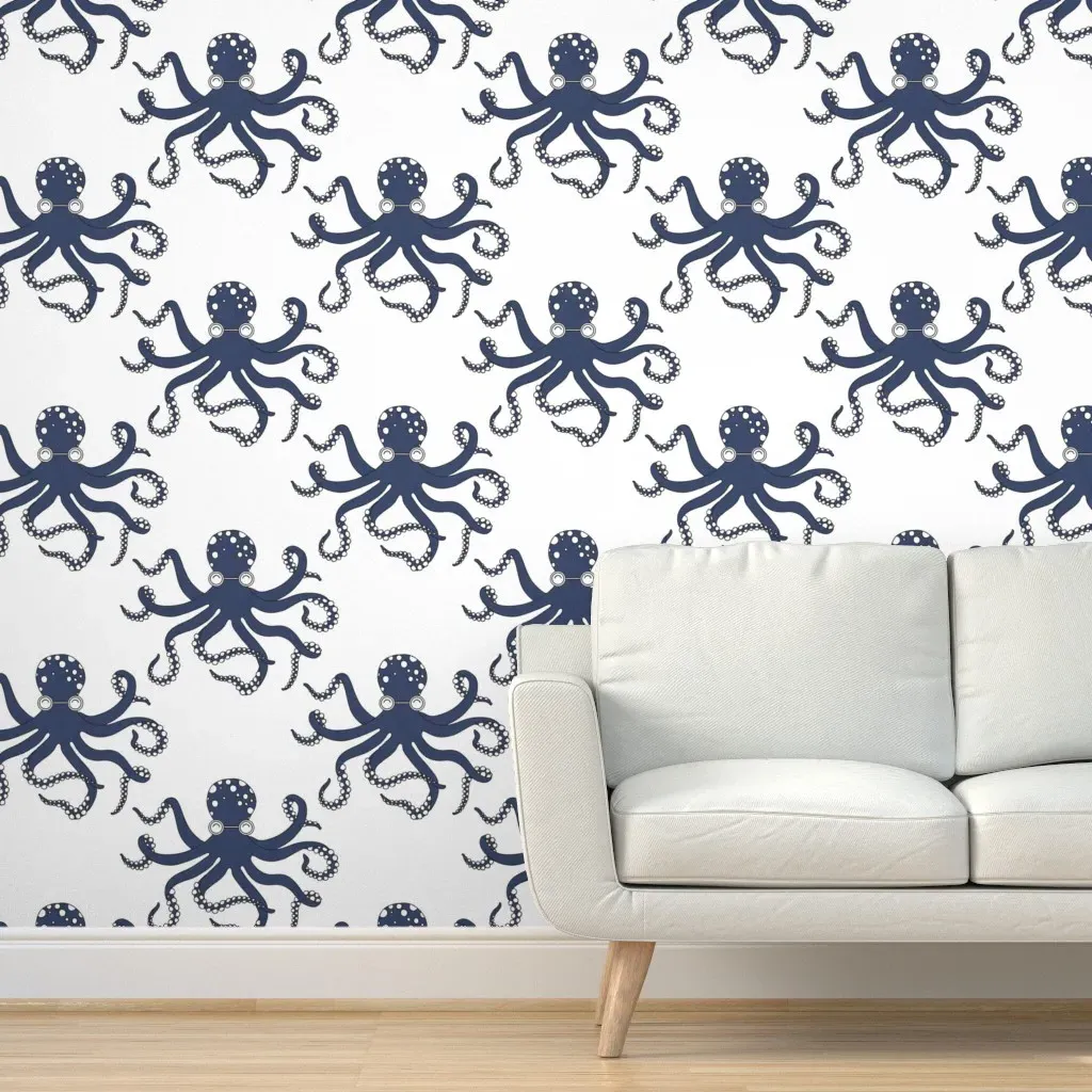 Peel and Stick Delft Octopus Removable Wallpaper - Blue, White product