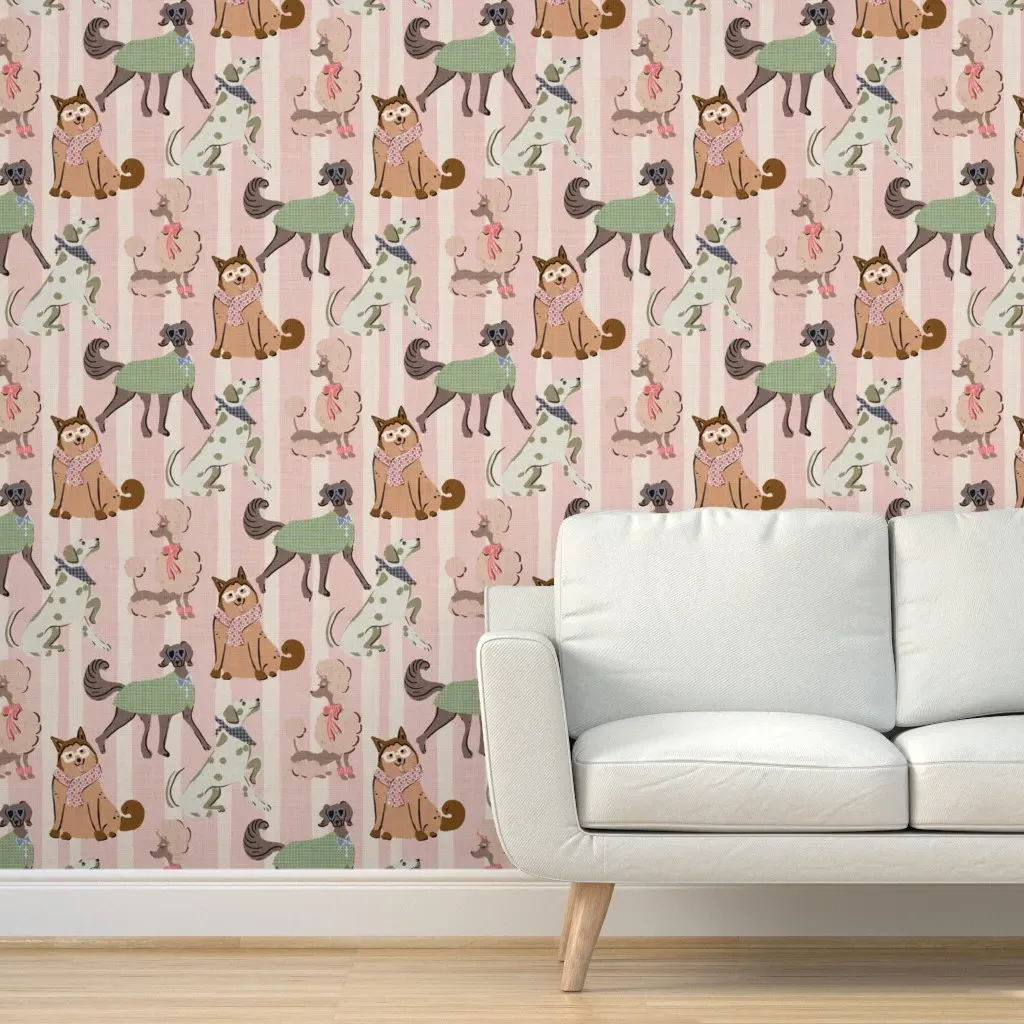 Peel and Stick Dogs Removable Wallpaper - Pink product